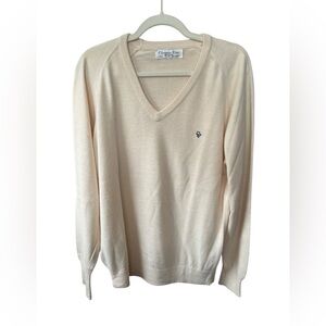 Vintage 80’s Christian Dior Monsieur Cream V-Neck Sweater, Size M